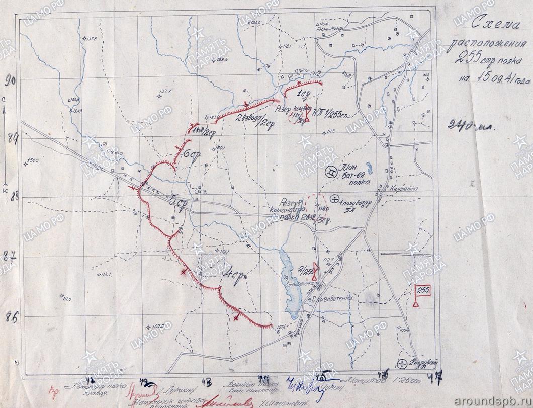Схема расположения 255 СП в сентябре 1941 г