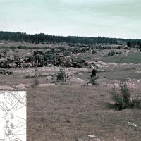 Центральная часть колонны 43-й дивизии на поле у деревни Порлампи (сзади справа)